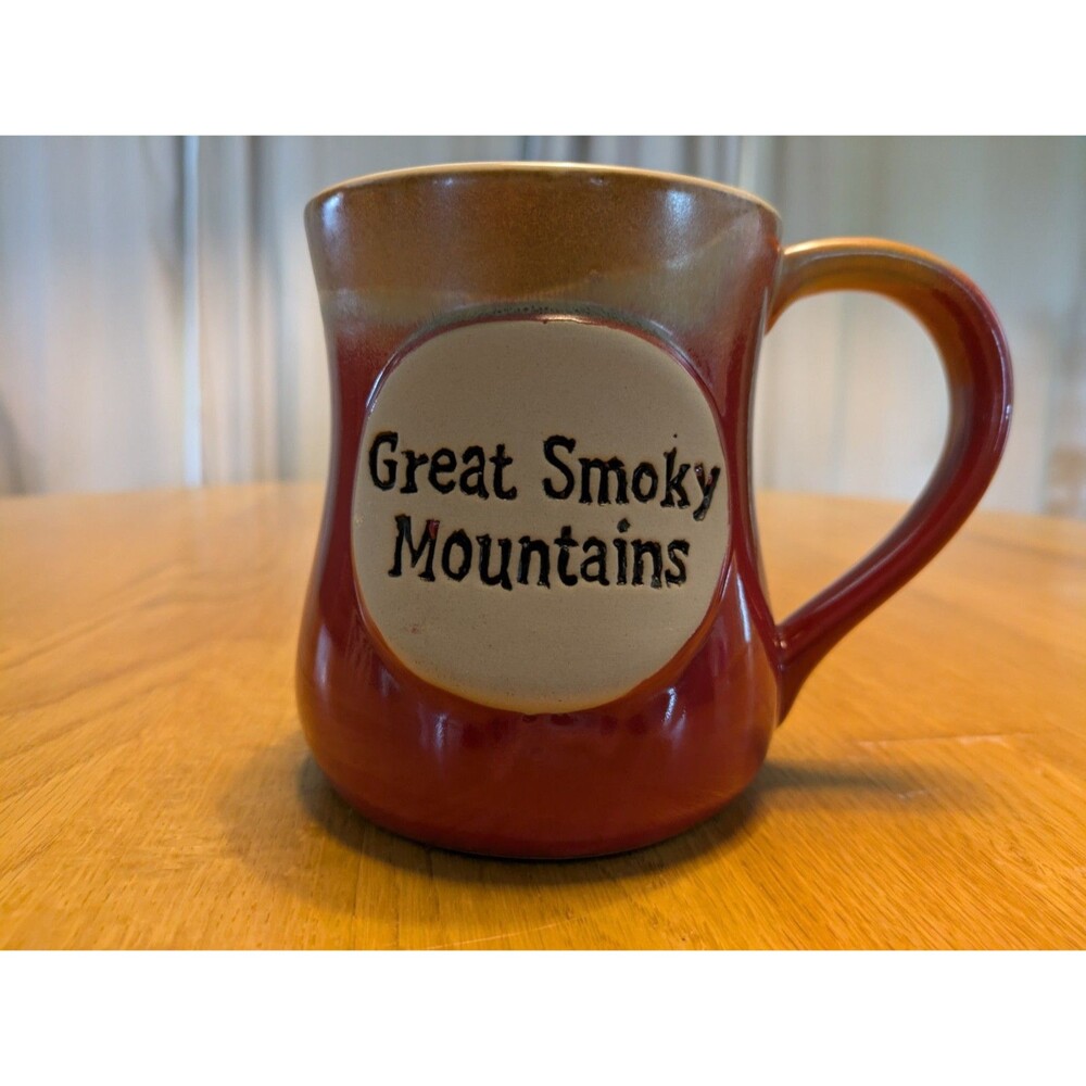 Great Smoky Mountains Graphic Pottery Coffee Tea Mug Red Tans